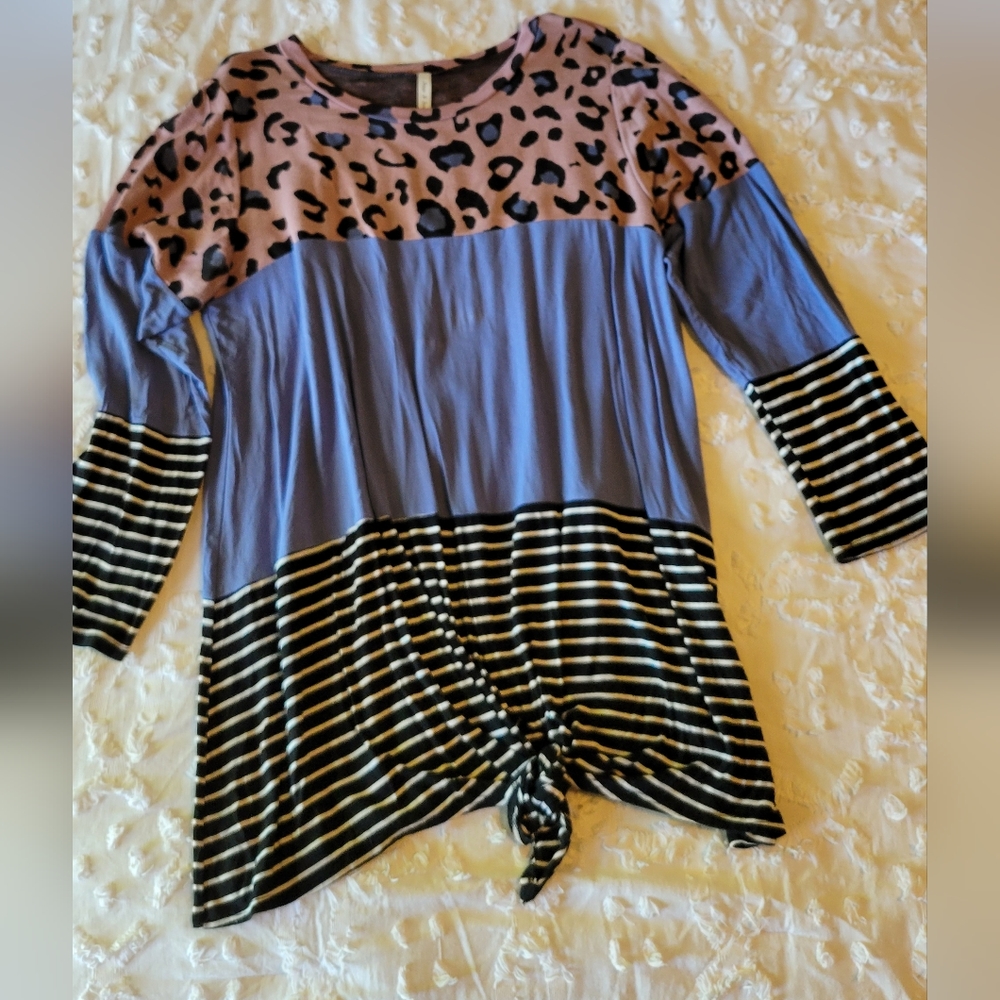 Leopard & striped tunic top